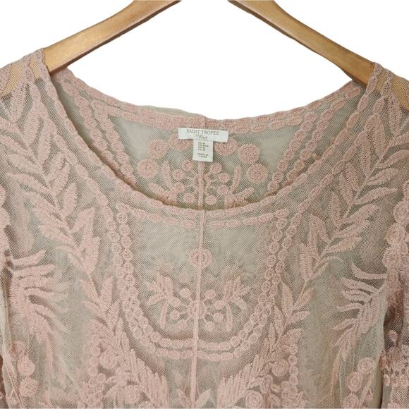 St. Tropez West Embroidered Mesh Sheer top Medium - Picture 3 of 7